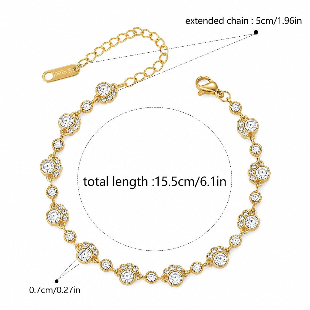 Paw Print Zircon Bracelet, Stainless Steel
