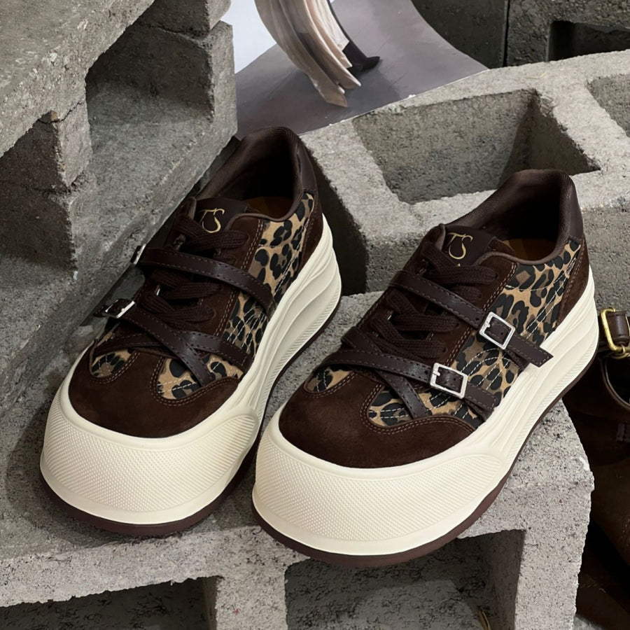 Women's Leopard Print Platform Lace-Up Shoes