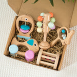 Ensemble de hochets pour bébé en bois de hêtre, 5 pièces