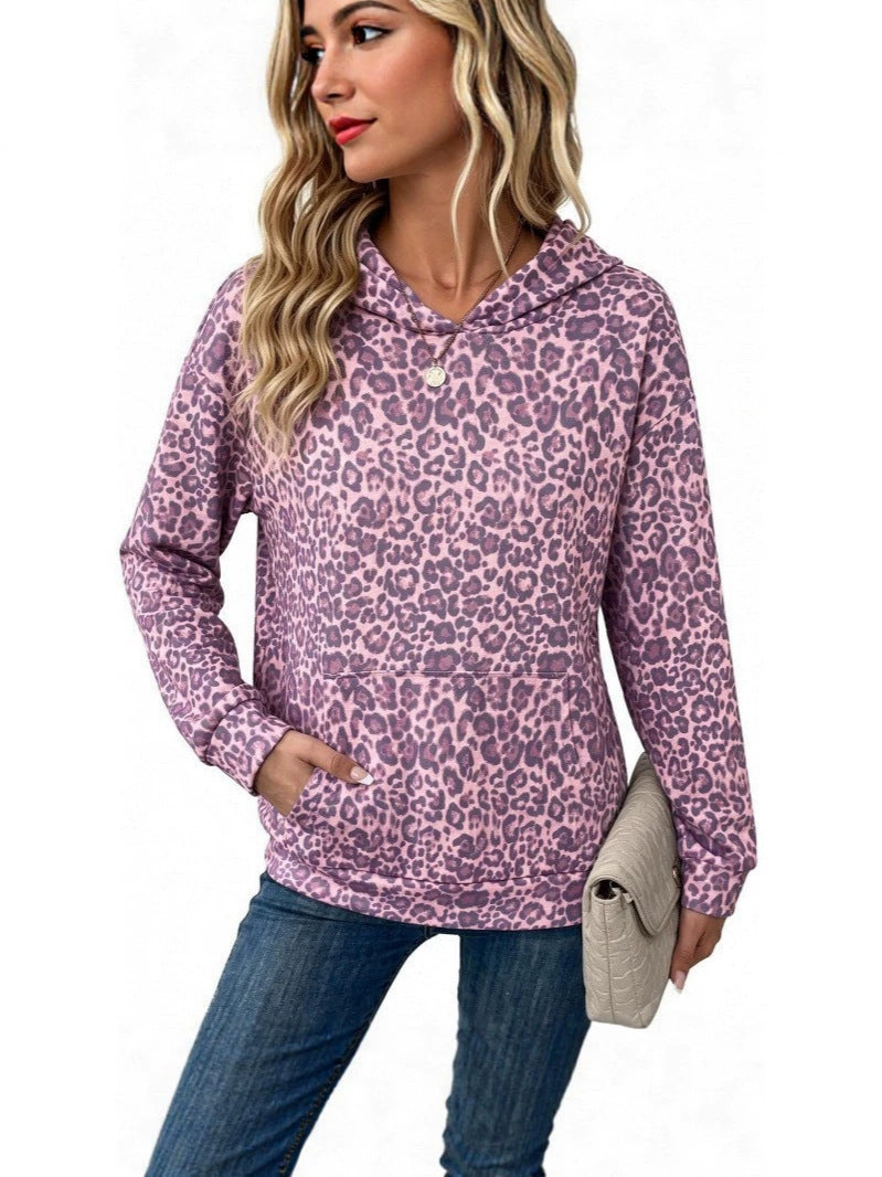 Sweat à capuche imprimé léopard pour femme