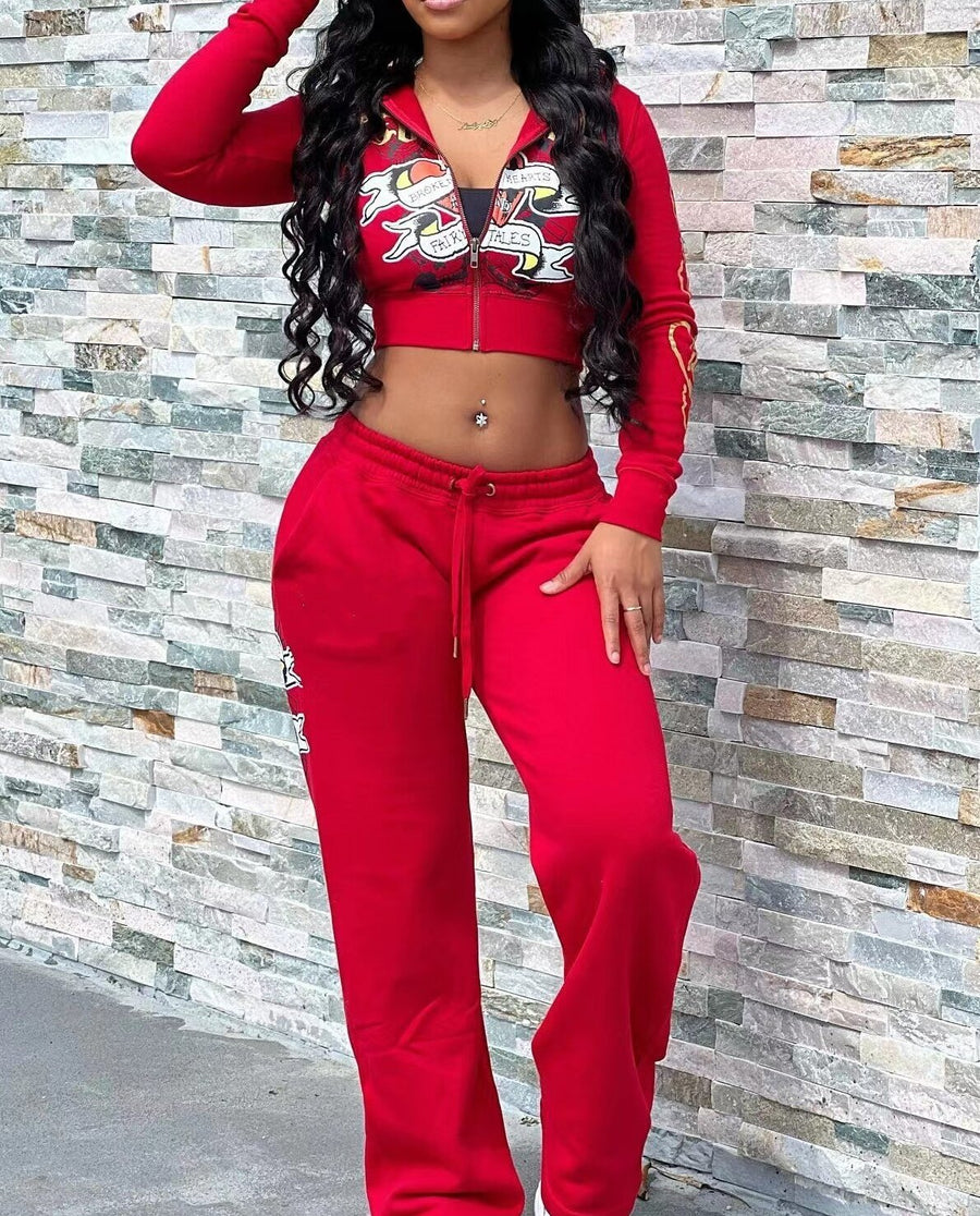 Women's Street-Print Two-Piece Set, Jacket and Trousers