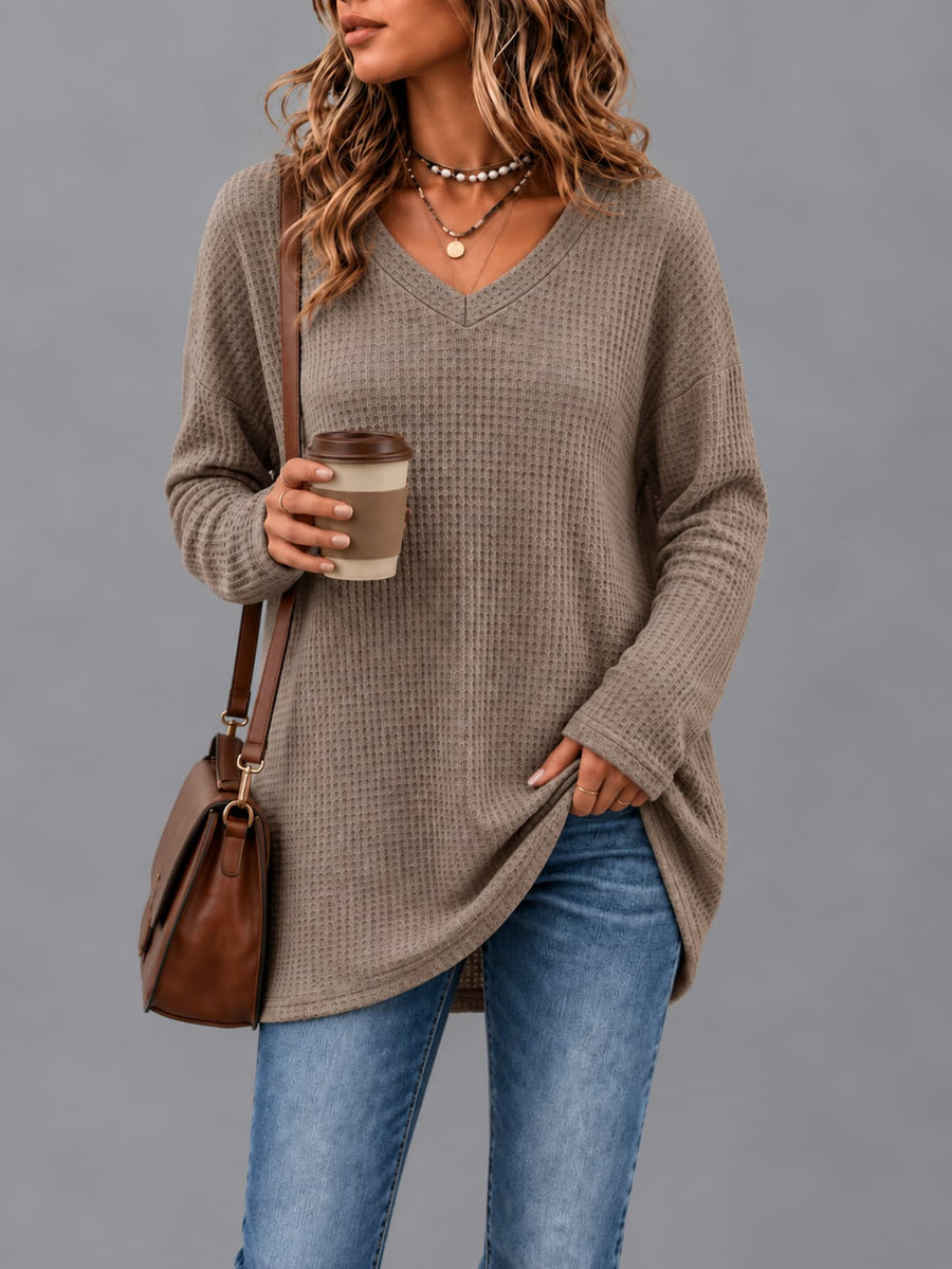 Women's V-neck Knitted Long-sleeved Top