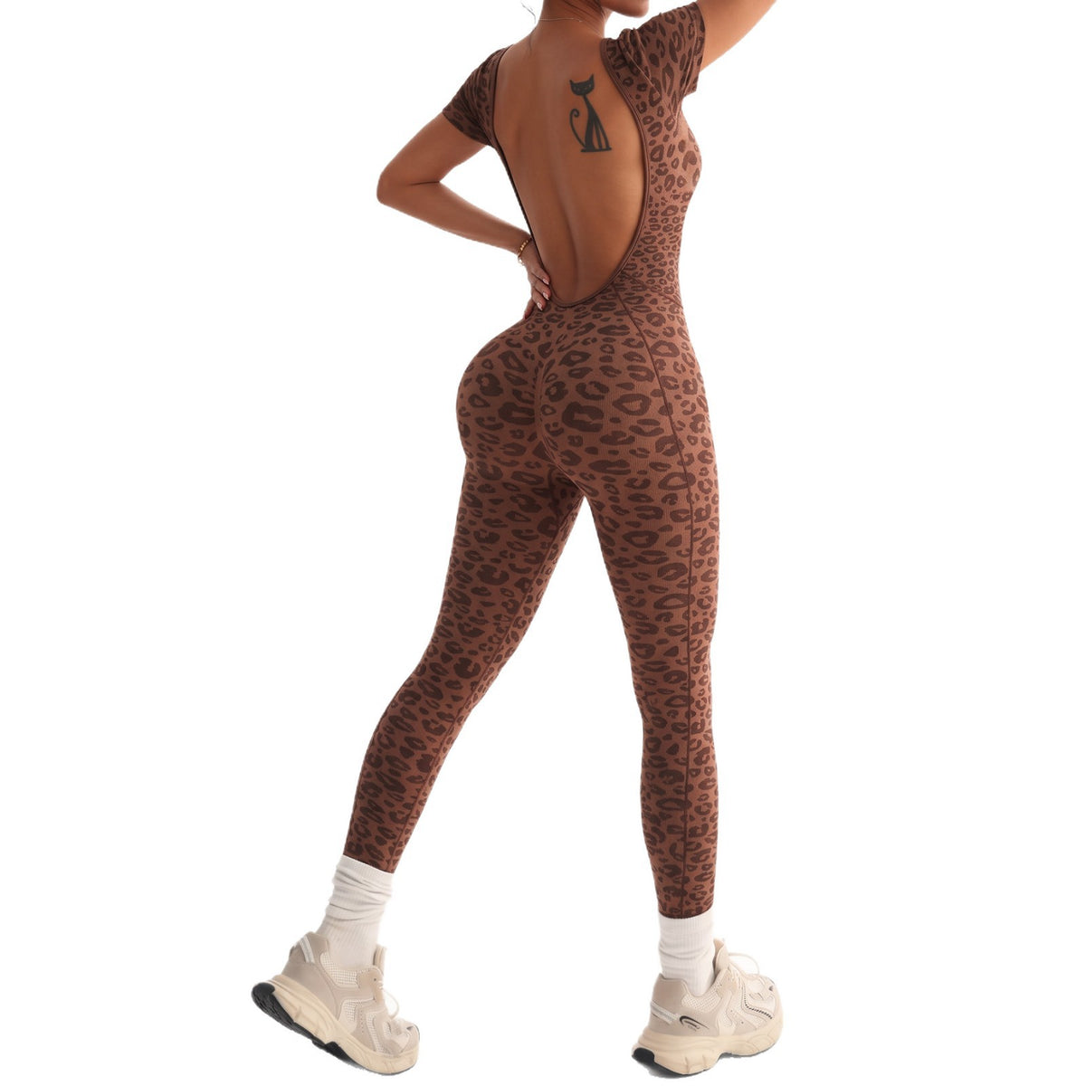 Tuta intera da yoga leopardata