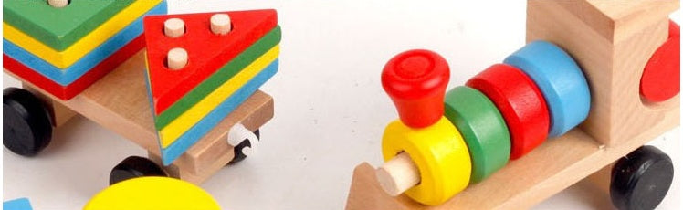 Juguete de tren de madera de tres secciones, tractor, rompecabezas de inteligencia para niños, juguete educativo