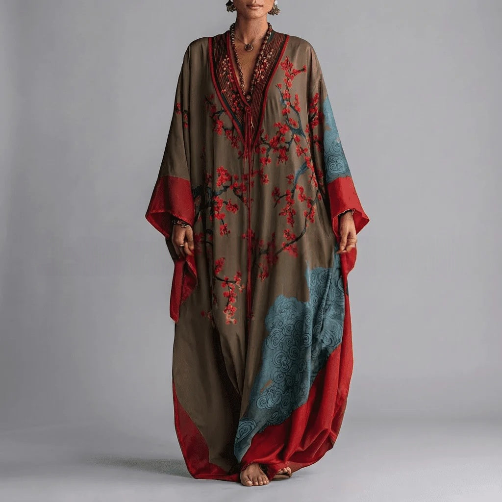 Damen-Kaftan-Morgenmantel mit Blumenmuster