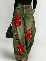 Damesjeans met print en wijde pasvorm