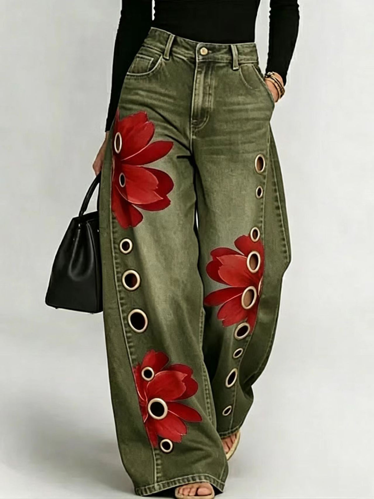 Damesjeans met print en wijde pasvorm