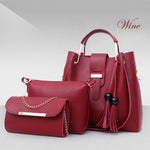 Set di 3 borse da donna, borse a spalla in pelle PU, borsa tote casual con nappine e manico in metallo