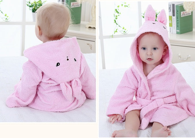 Baby Hooded Cotton Bathrobe, Cute Animal Design