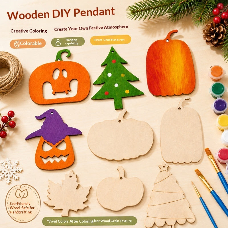 Wooden Holiday Pendant Ornaments, 13 Styles