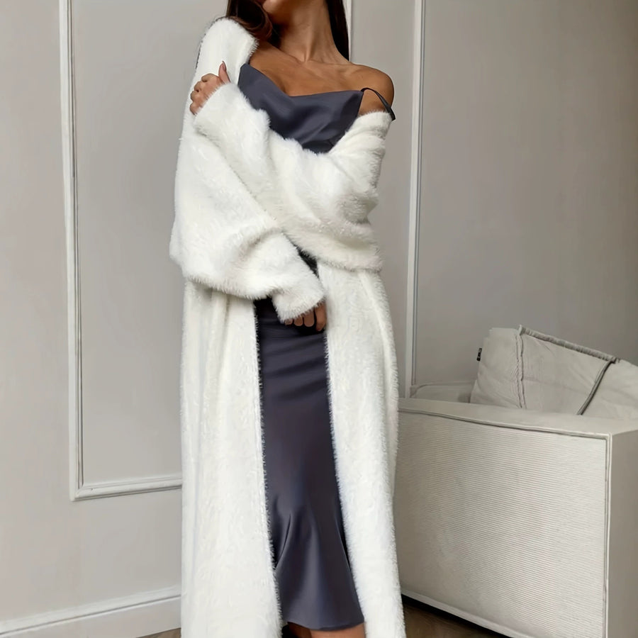 Women's Faux Mink Long Knit Cardigan