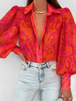 Women's Printed Smocked Long Sleeve Shirt