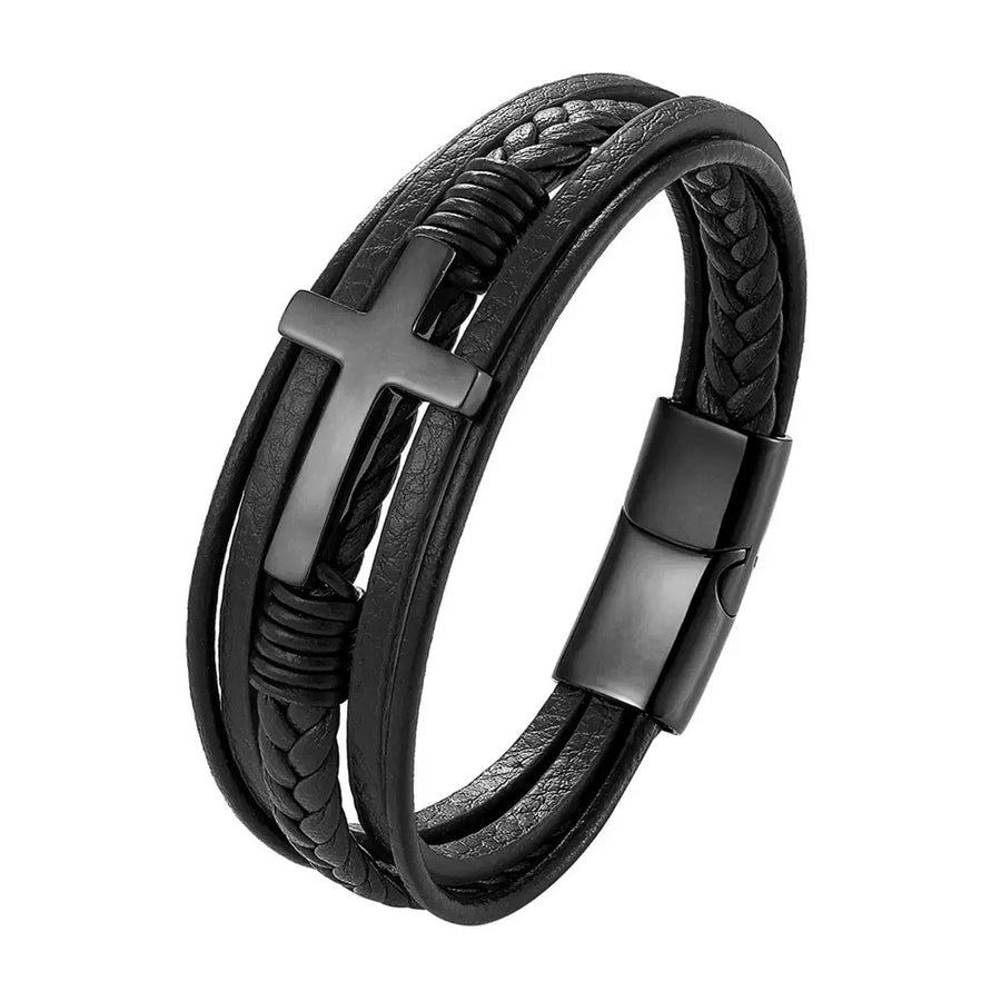 Leren kruisarmband voor heren, magnetische sluiting