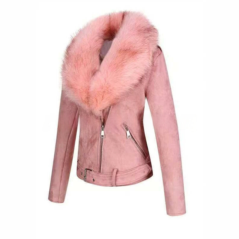 Damen-Wintermantel in Slim-Fit-Passform mit Webpelzkragen und Gürtel