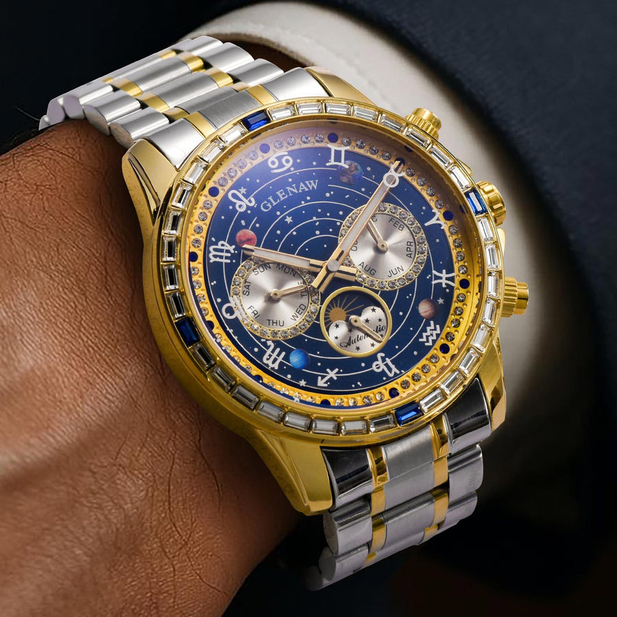 Herenhorloge met automatisch mechanisch uurwerk van staal en accentwijzerplaat