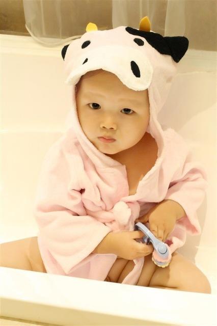 Baby Hooded Cotton Bathrobe, Cute Animal Design