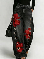 Damesjeans met print en wijde pasvorm