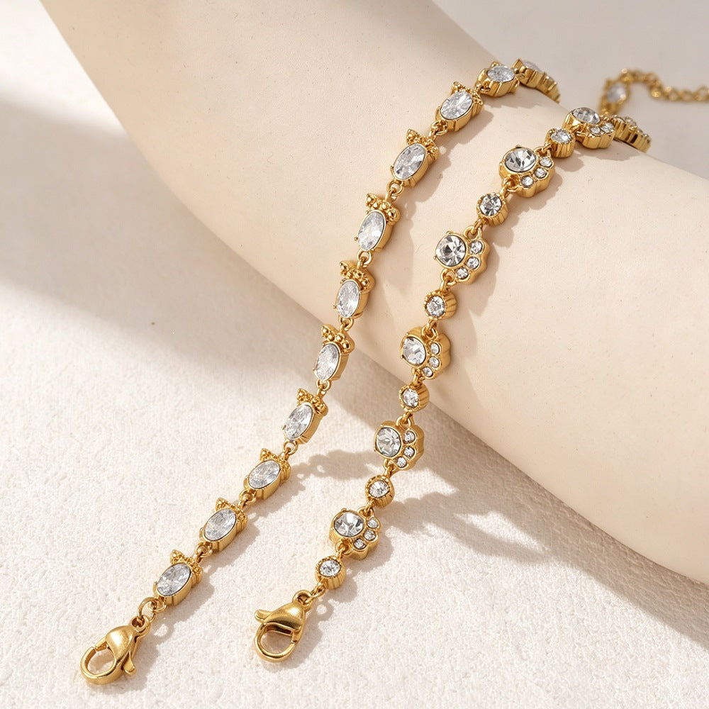 Paw Print Zircon Bracelet, Stainless Steel