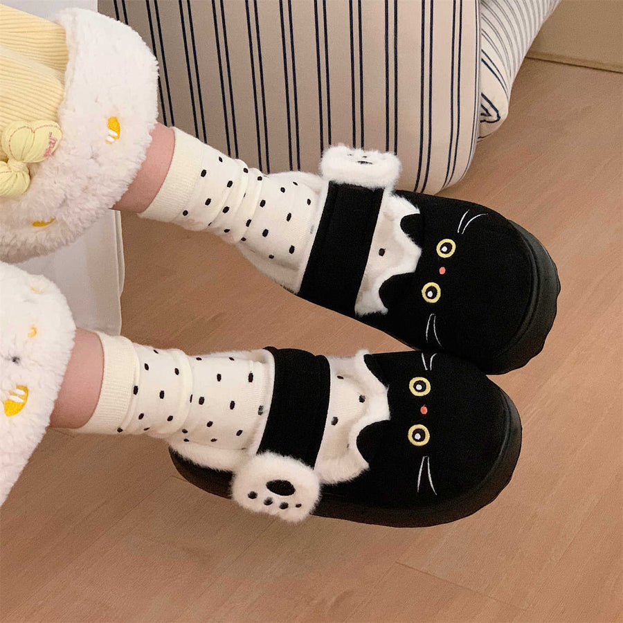 Pantuflas de casa con cara de gato para mujer