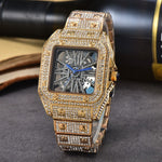 Men's Square Stone-Set Quartz Watch, Steel Band