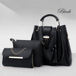 Set di 3 borse da donna, borse a spalla in pelle PU, borsa tote casual con nappine e manico in metallo
