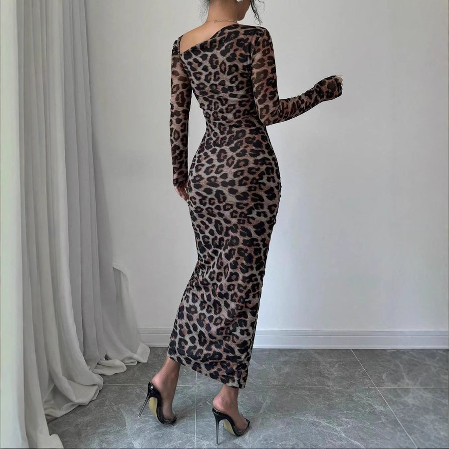 Women's Long-Sleeve Leopard Print Dress