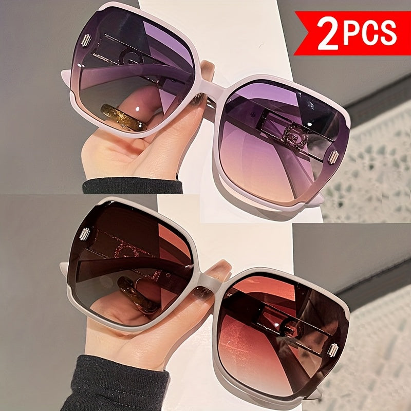 2 Pairs of Fashionable Square Ladies' Large-framed Glasses with Unique Diamond-encrusted T