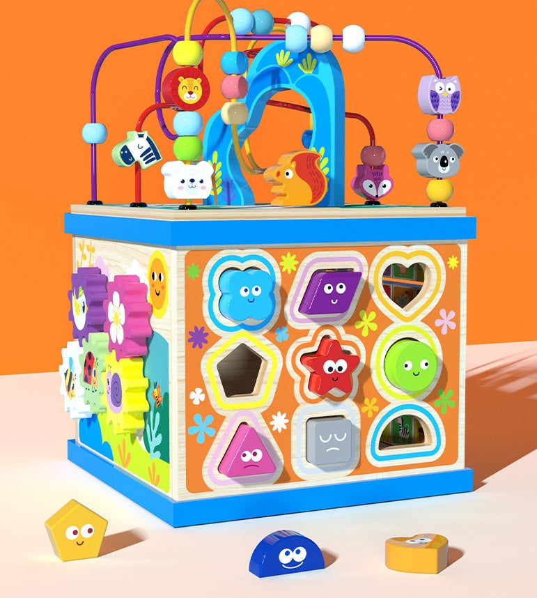 Wooden Bead Maze Activity Cube