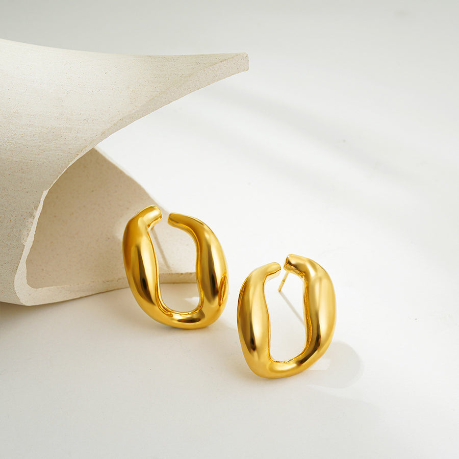 18K Gold Polished U-shaped Exaggerated Irregular Earrings