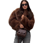 Pluche imitatiebont winterjas voor dames