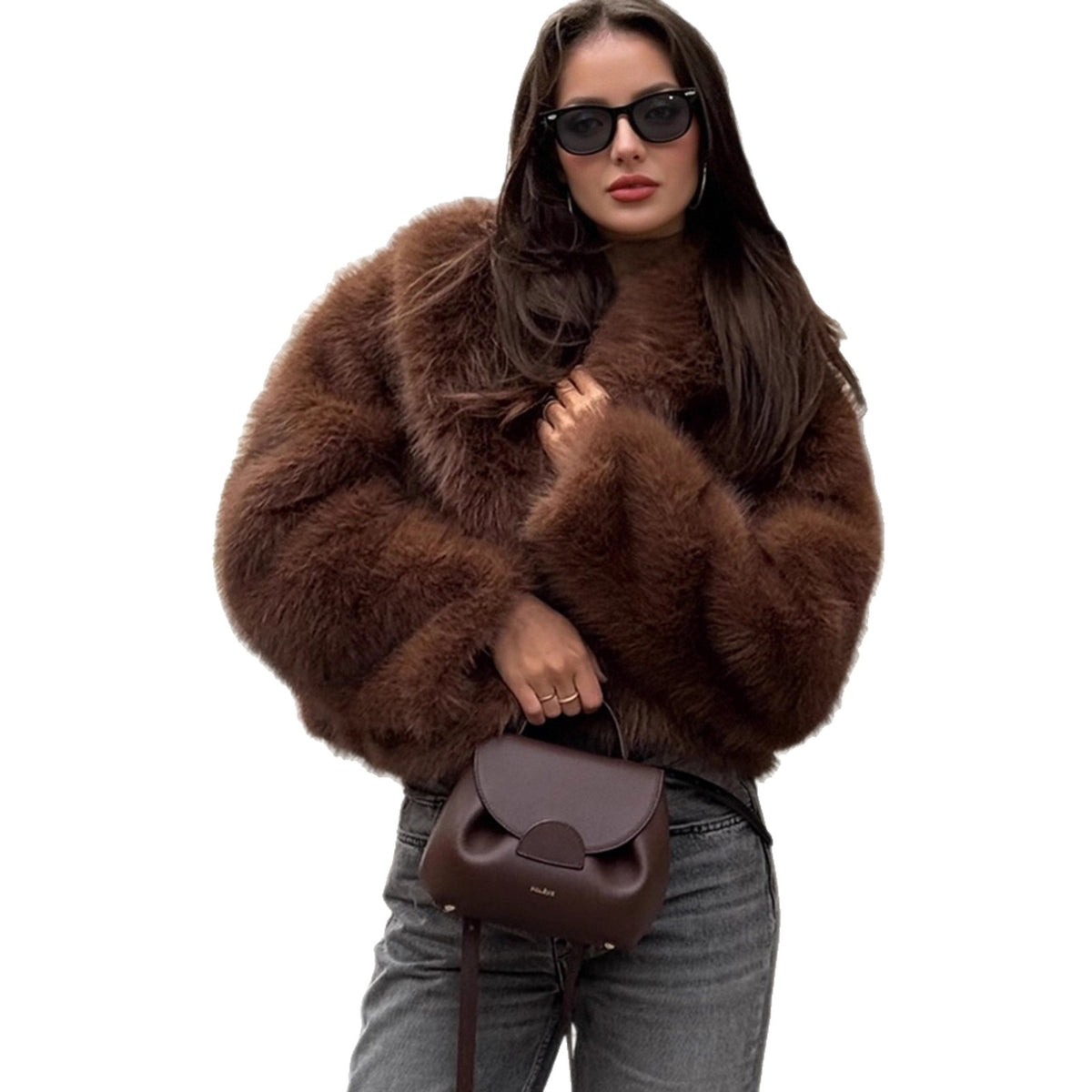 Pluche imitatiebont winterjas voor dames