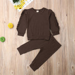 Ensemble haut à manches longues avec volants et pantalon pour nouveau-né, bébé garçon et fille, sweat-shirt uni pour enfant