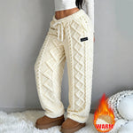 Warme, dikke casual jacquardbroek met fleecevoering