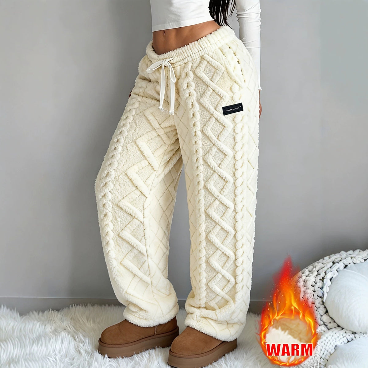 Warme, dikke casual jacquardbroek met fleecevoering