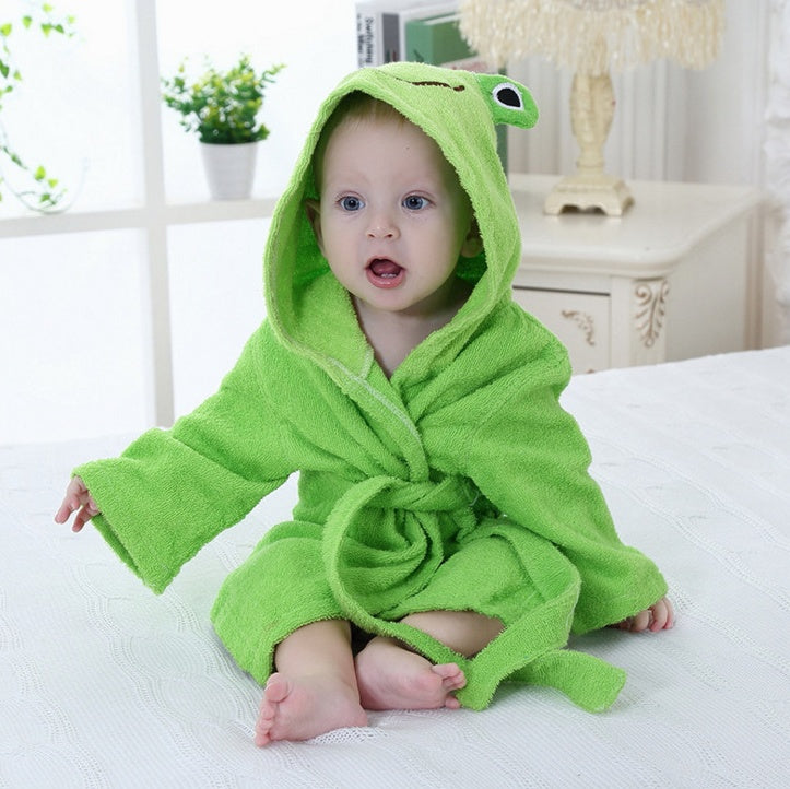 Baby Hooded Cotton Bathrobe, Cute Animal Design