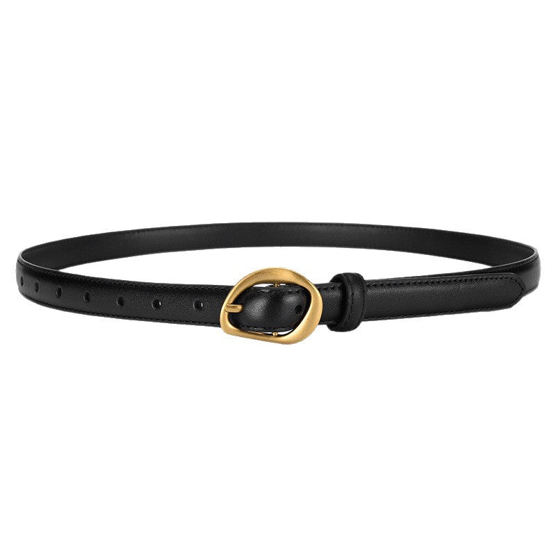 New Women's Top Layer Belt Retro Alloy Pin Buckle Leather Belt Niche Design for Jeans Belt
