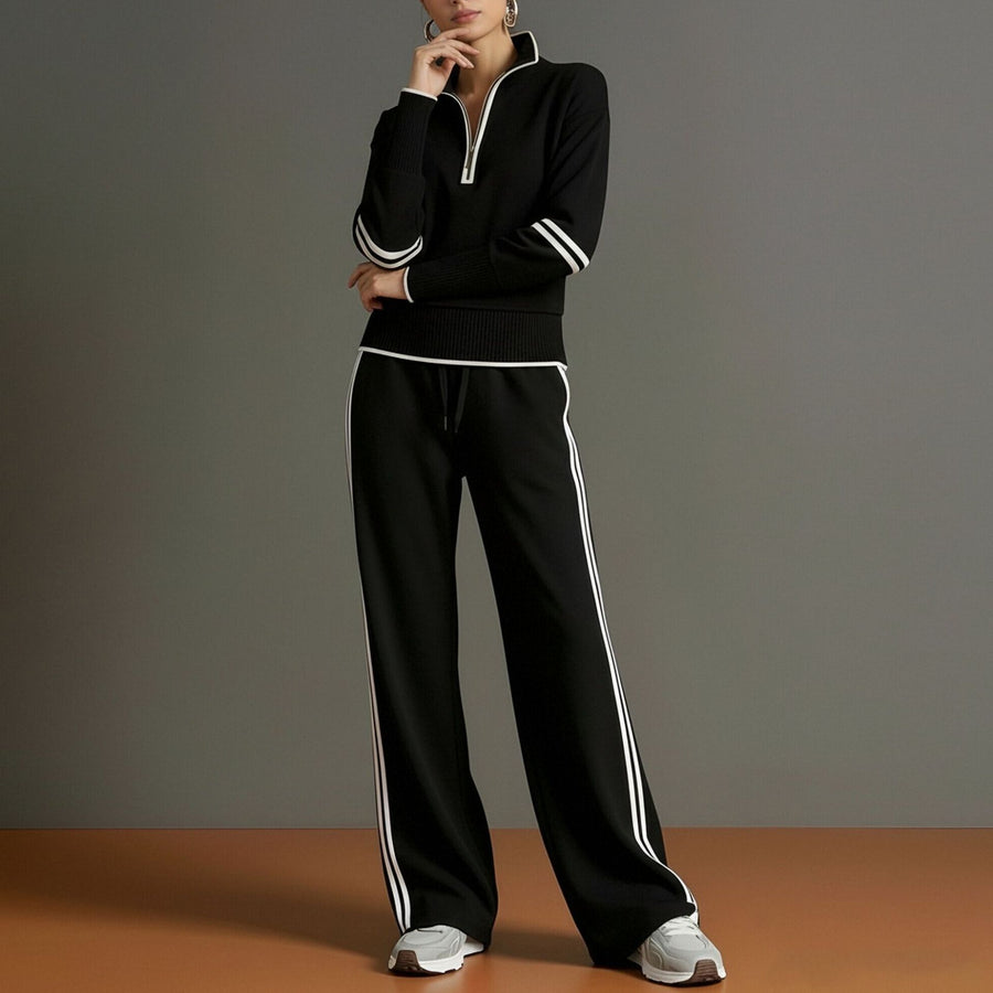 Striped Sweatshirt and Wide-Leg Pants Set