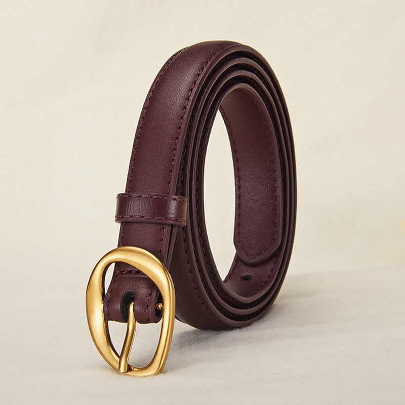 New Women's Top Layer Belt Retro Alloy Pin Buckle Leather Belt Niche Design for Jeans Belt