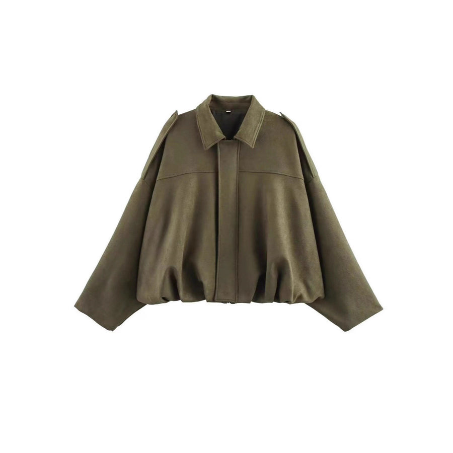 Women's Suede Lapel Zip Jacket