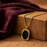 18K Gold Plated Stainless Steel Rectangle Tag Pendant Necklace for Women, Vintage Black On