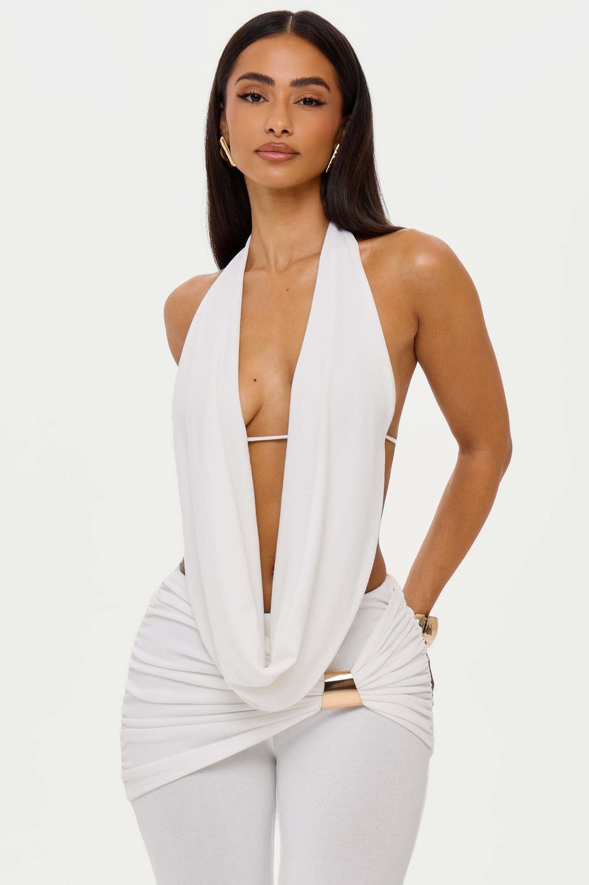Conjunto de Duas Peças de Top com Decote em V e Calças para Mulher