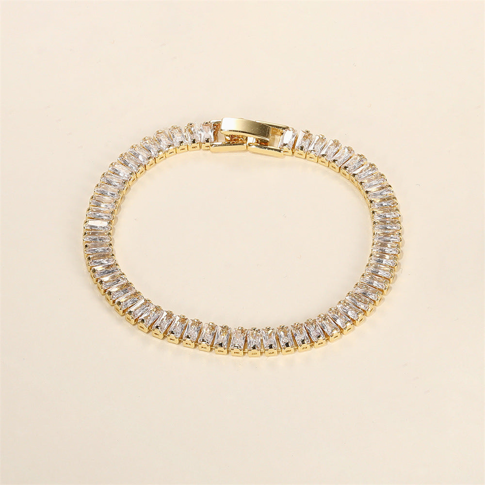 Classic -style Brass Square Bracelet with Diamond-studded Chain