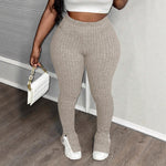 Leggings Flare com Cintura Subida e Abertura Lateral