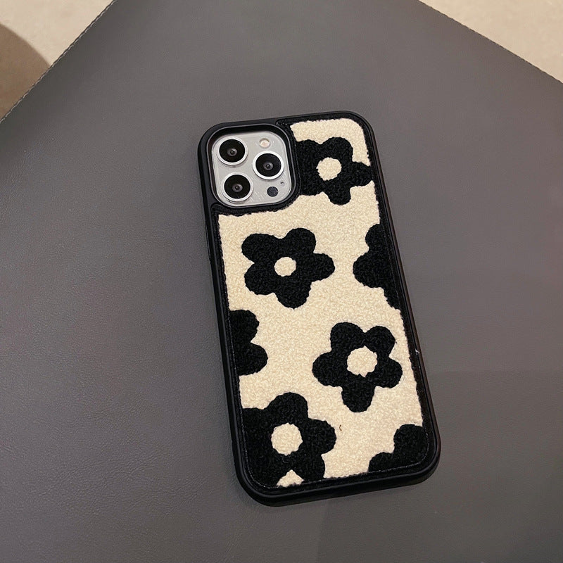 Étuis de téléphone portable en peluche à fleurs pour femmes automne et hiver