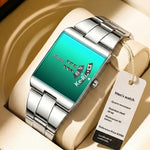 Herrenuhr mit quadratischem Quarzwerk, wasserdichtes Stahlarmband