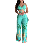 Printed V-Neck Vest and Wide-Leg Pants Set