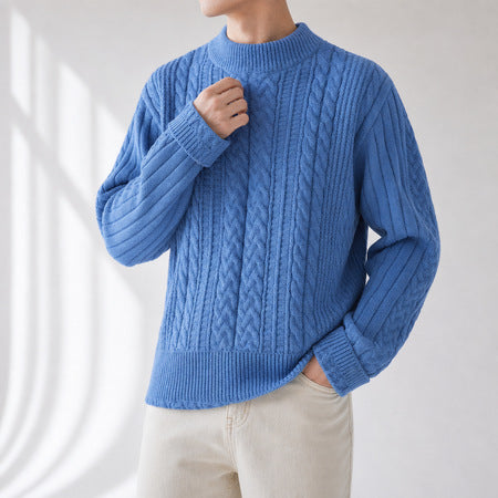 Herren-Vintage-Pullover mit Zopfmuster und Rundhalsausschnitt