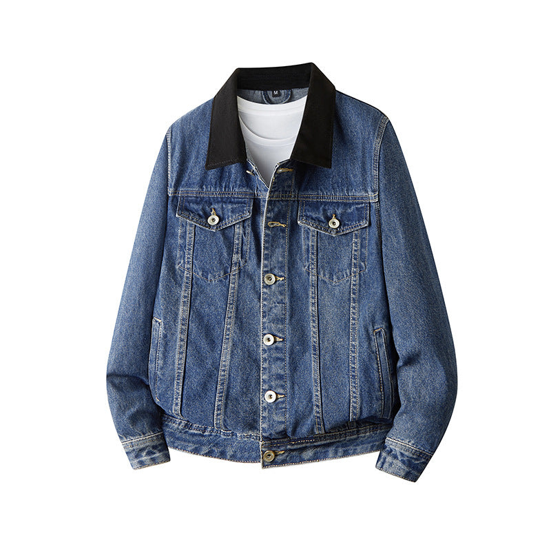 Herren-Retro-Jeansjacke mit Wildleder-Kragen