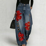 Damesjeans met print en wijde pasvorm