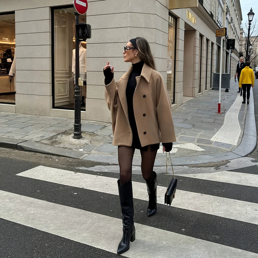 Loose-fitting Short Lapel Wool Coat For Women